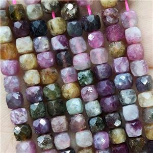 Natural Tourmaline Beads Multicolor Faceted Cube, approx 3.7-4.4mm [GB18912]