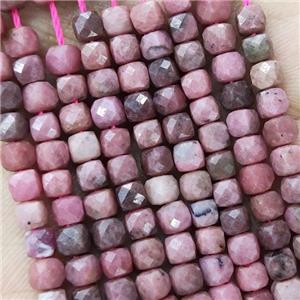 Natural Chinese Rhodonite Beads Pink Faceted Cube, approx 3.7-4.4mm [GB18919]