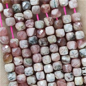 Natural Argentina Rhodochrosite Beads Pink B-Grade Faceted Cube, approx 3.7-4.4mm [GB18921]