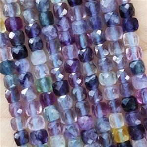 Natural Fluorite Beads Purple Faceted Cube, approx 3.7-4.4mm [GB18923]