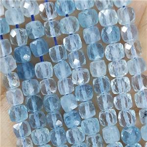 Natural Aquamarine Beads Blue A-Grade Faceted Cube, approx 3.7-4.4mm [GB18926]