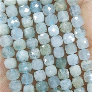 Natural Aquamarine Beads B-Grade Faceted Cube, approx 3.7-4.4mm [GB18928]