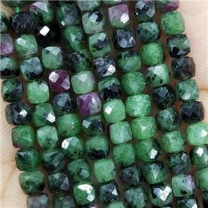 Natural Ruby In Zoisite Beads Green Faceted Cube, approx 3.7-4.4mm [GB18963]