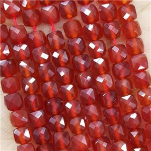 Natural Agate Beads Red Dye Faceted Cube, approx 3.7-4.4mm [GB18964]