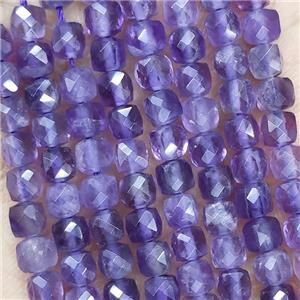 Natural Amethyst Beads Purple Faceted Cube, approx 3.7-4.4mm [GB18975]