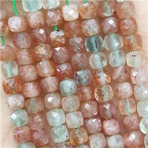 Natural Arusha Sunstone Beads Golden Spot Faceted Cube, approx 3.7-4.4mm [GB18977]