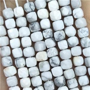 White Howlite Turquoise Beads Faceted Cube, approx 3.7-4.4mm [GB18986]