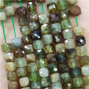 Natural Green Garnet Beads Faceted Cube, approx 3.7-4.4mm [GB19006]