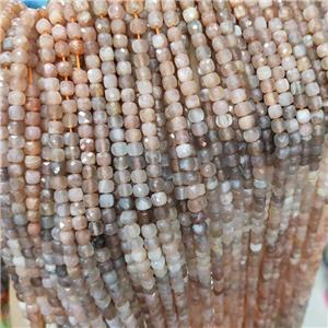 Natural Moonstone Beads Multicolor Faceted Cube, approx 3.7-4.4mm [GB19029]