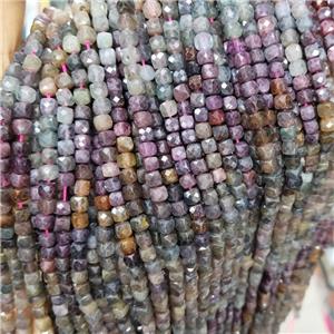Natural Corundum Beads Multicolor Faceted Cube, approx 3.7-4.4mm [GB19036]