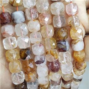 Natural Hematoid Quartz Beads Yellow Faceted Cube, approx 8.5-10mm [GB19043]