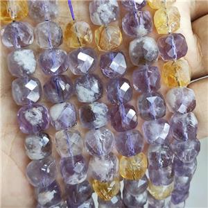 Natural Amethyst And Citrine Beads Purple Faceted Cube, approx 8.5-10mm [GB19045]