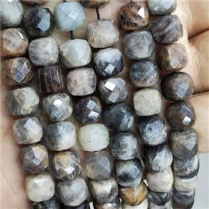 Natural Black Sunstone Beads Faceted Cube, approx 8.5-10mm [GB19048]