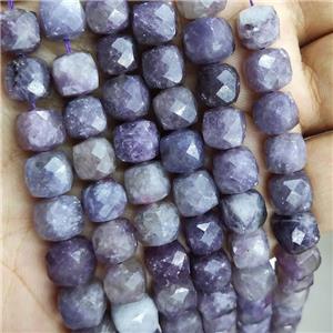 Natural Lepidolite Beads Purple Faceted Cube, approx 8.5-10mm [GB19051]