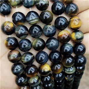 Natural Tiger Eye Stone Beads Darkblue Yellow Dye Smooth Round, approx 8mm dia [GB19098-8MM]