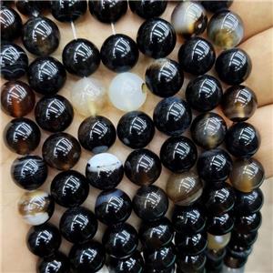 Natural Black Agate Beads Smooth Round, approx 12mm dia [GB19105-12MM]