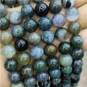 Natural Moss Agate Beads Green Smooth Round, approx 12mm dia [GB19117-12MM]