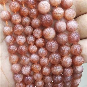 Natural Orange Sunstone Beads Gold Spot A-Grade Smooth Round, approx 8mm dia [GB19142-8MM]
