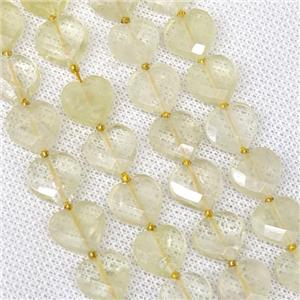Natural Lemon Quartz Heart Beads Faceted, approx 12mm [GB19164]