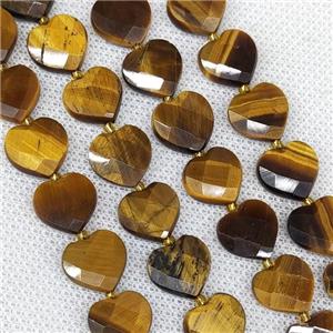 Natural Tiger Eye Stone Heart Beads Faceted, approx 12mm [GB19167]