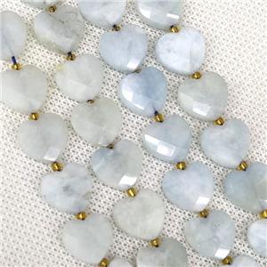 Natural Blue Aquamarine Beads Faceted Heart, approx 12mm [GB19172]