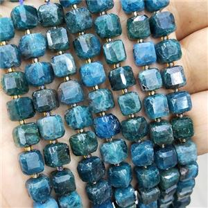 Natural Apatite Beads Blue Faceted Cube, approx 7-8mm [GB19179]