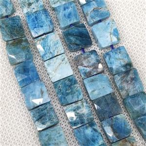 Natural Apatite Beads Blue Faceted Square, approx 10-11mm [GB19187]