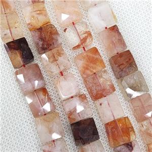 Natural Red Hematoid Quartz Beads Faceted Square, approx 10-11mm [GB19194]