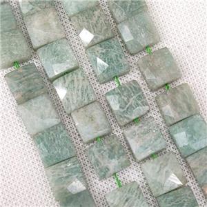 Natural Green Amazonite Beads Faceted Square, approx 10-11mm [GB19196]