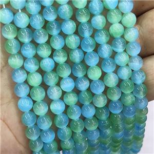 Natural Selenite Beads Dye Green Blue Smooth Round, approx 6mm dia [GB19279-6MM]