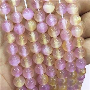 Natural Selenite Beads Dye Yellow Pink Smooth Round, approx 6mm dia [GB19280-6MM]