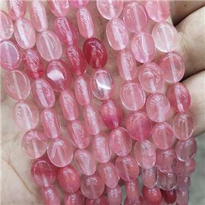 Synthetic Quartz Oval Beads Pink, approx 8-10mm [GB19389]