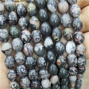 Black Lily Jasper Rice Beads Barrel, approx 8-10mm [GB19452]