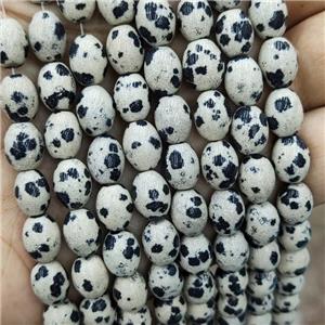 Natural Black Dalmatian Rice Beads Barrel, approx 8-10mm [GB19470]