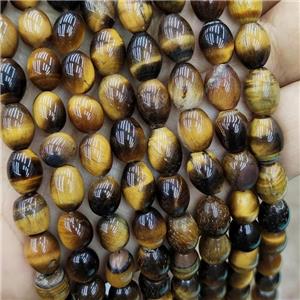 Natural Tiger Eye Stone Barrel Beads Rice, approx 8-10mm [GB19474]