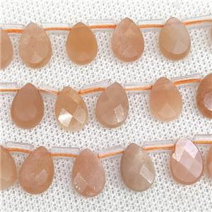 Natural Peach Moonstone Beads Faceted Teardrop Topdrilled, approx 8-12mm [GB19489]