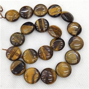 Natural Tiger Eye Stone Beads Button Circle, approx 20mm [GB19523]