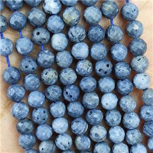 Blue Coral Fossil Beads Faceted Round, approx 4.7-5.5mm [GB19614]