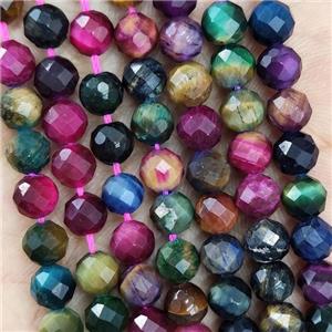 Natural Tiger Eye Stone Beads Multicolor Dye Faceted Round, approx 5.6-6mm [GB19679]