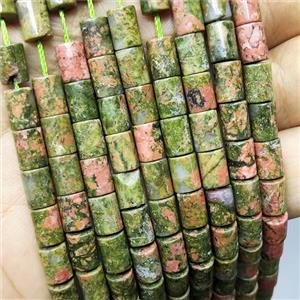 Natural Unakite Tube Beads, approx 6-8mm [GB19712]