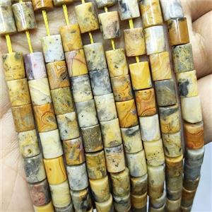 Natural Yellow Crazy Lace Agate Tube Beads, approx 6-8mm [GB19726]