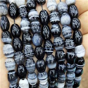 Natural Black Stripe Agate Barrel Beads Bands, approx 9-12mm [GB19824]