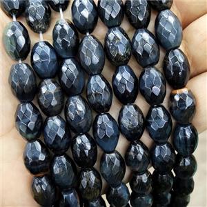 Natural Tiger Eye Stone Rice Beads InkBlue Dye Faceted, approx 10-14mm [GB19827]