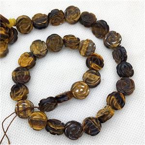 Natural Tiger Eye Stone Flower Beads Carved, approx 14mm, 28pcs per st [GB19840]
