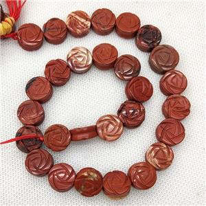 Natural Red Jasper Flower Beads Carved, approx 14mm, 28pcs per st [GB19842]