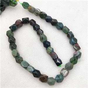 Natural Indian Agate Beads Freeform Faceted Green, approx 9-11mm [GB19871]