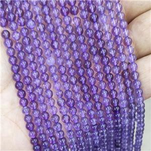 Natural Amethyst Pony Beads Purple Smooth Round, approx 4mm [GB20024]