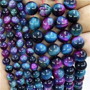 Natural Tiger Eye Stone Beads Multicolor Dye Smooth Round, approx 12mm dia [GB20034-12MM]