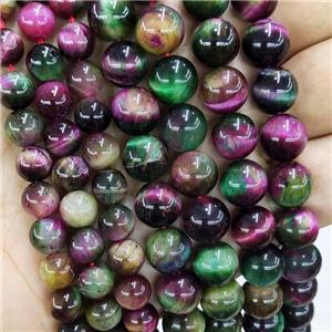 Natural Tiger Eye Stone Beads Multicolor Dye Smooth Round, approx 10mm dia [GB20035-10MM]