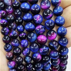 Natural Tiger Eye Stone Beads Multicolor Dye Smooth Round, approx 8mm dia [GB20036-8MM]